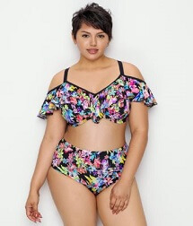 ELOMI PLUS SIZE ELECTROFLOWER BARDOT BIKINI TOP